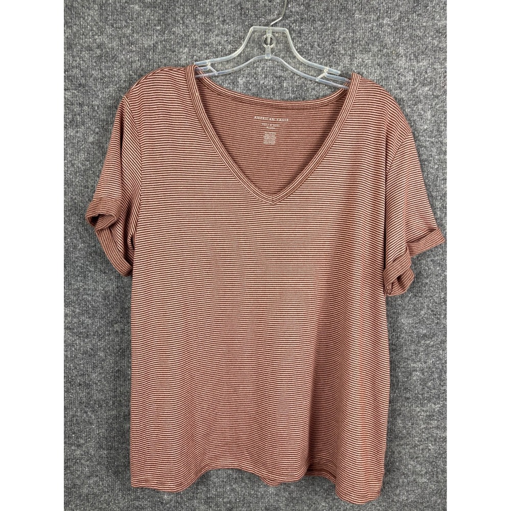 American Eagle T-Shirt Womens XL Pink Striped Excellent Soft & Sexy Plush V-Neck